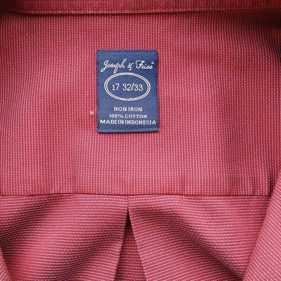 Joseph & Feiss Burgundy Long Sleeve Button-Up Shirt 17 32/33 non iron cotton MW - Picture 6 of 13
